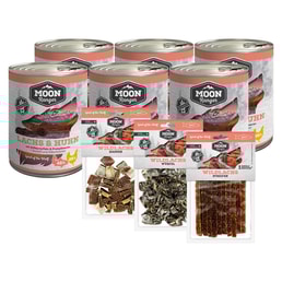 Moon Ranger Lachs &amp; Huhn 6x800g &amp; Wildlachs Snacks 3x70g