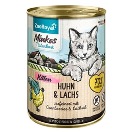 ZooRoyal Minkas Naturkost Kitten Huhn &amp; Lachs verfeinert mit Cranberries &amp; Lachsöl